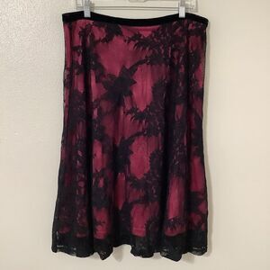 Vintage 90s Whimsigoth Dark Fairy Grunge Gothic Pink Lace Midi Fairy Skirt Sz 12